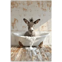 POSTER Esel - Tiere - Badewanne - Schaumstoff Wandbild Schlafzimmer 80x120 cm
