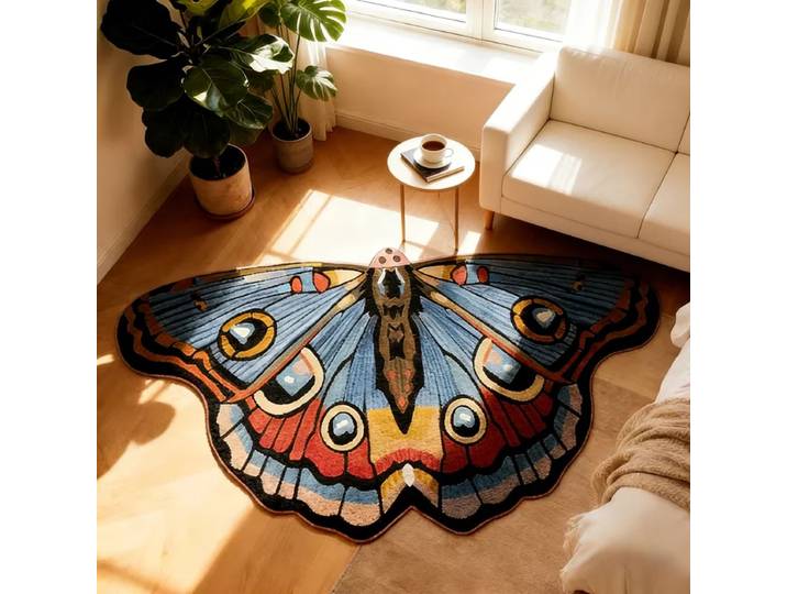 VIKAMA Tapis en peluche en forme de papillon irrégulier, tapis de sol doux antidérapant, tapis confortable pour salon, chambre à coucher, décoration de la maison