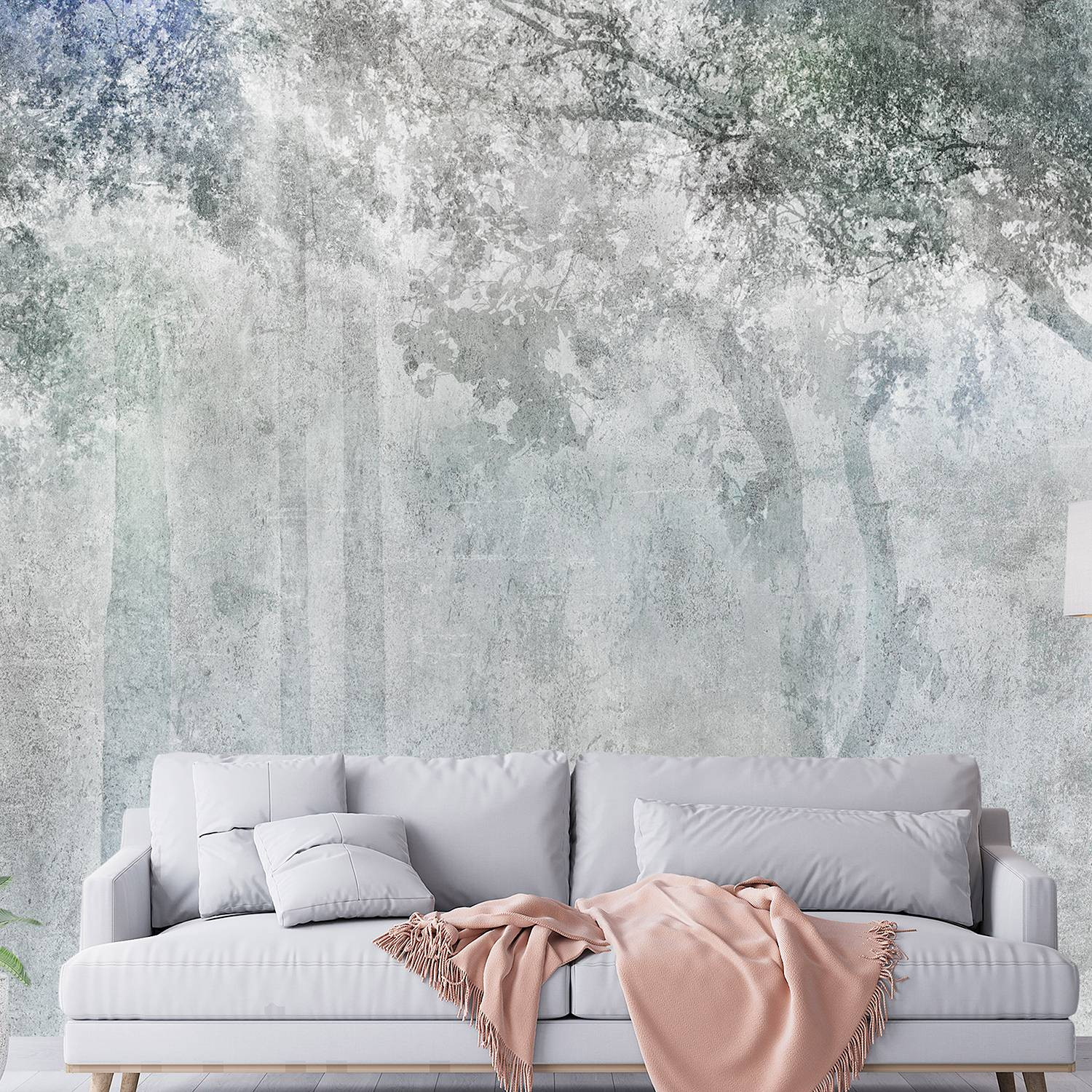 home24 Fotobehang Echo Tree, Grijs, B: 450 cm, H: 315 cm