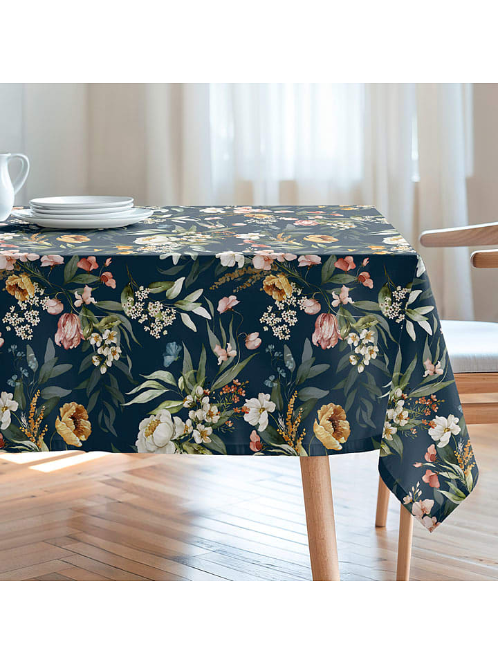 mint Deco Tischdecke "Floral And Tropical Kendra" in Dunkelblau/ Grün/ Rosa - 155x100 cm
