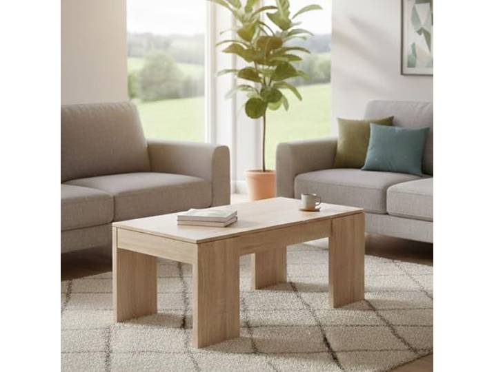 Dmora - Malibu Couchtisch, Couchtisch mit Hebeplatte, Niedriger Wohnzimmertisch, 100x50h43/84 cm, Eiche
