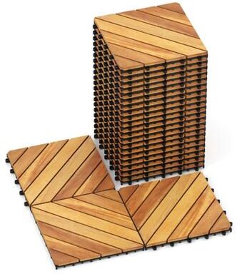 Costway 12 x 12 Inch 48 Pieces Acacia Wood Interlocking Deck Tiles with Waterproof Design-Natural