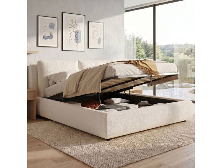 Luscriate - Lit coffre 160x200 cm lit rembourré lit double avec hydraulique bouclé pour adulte - beige