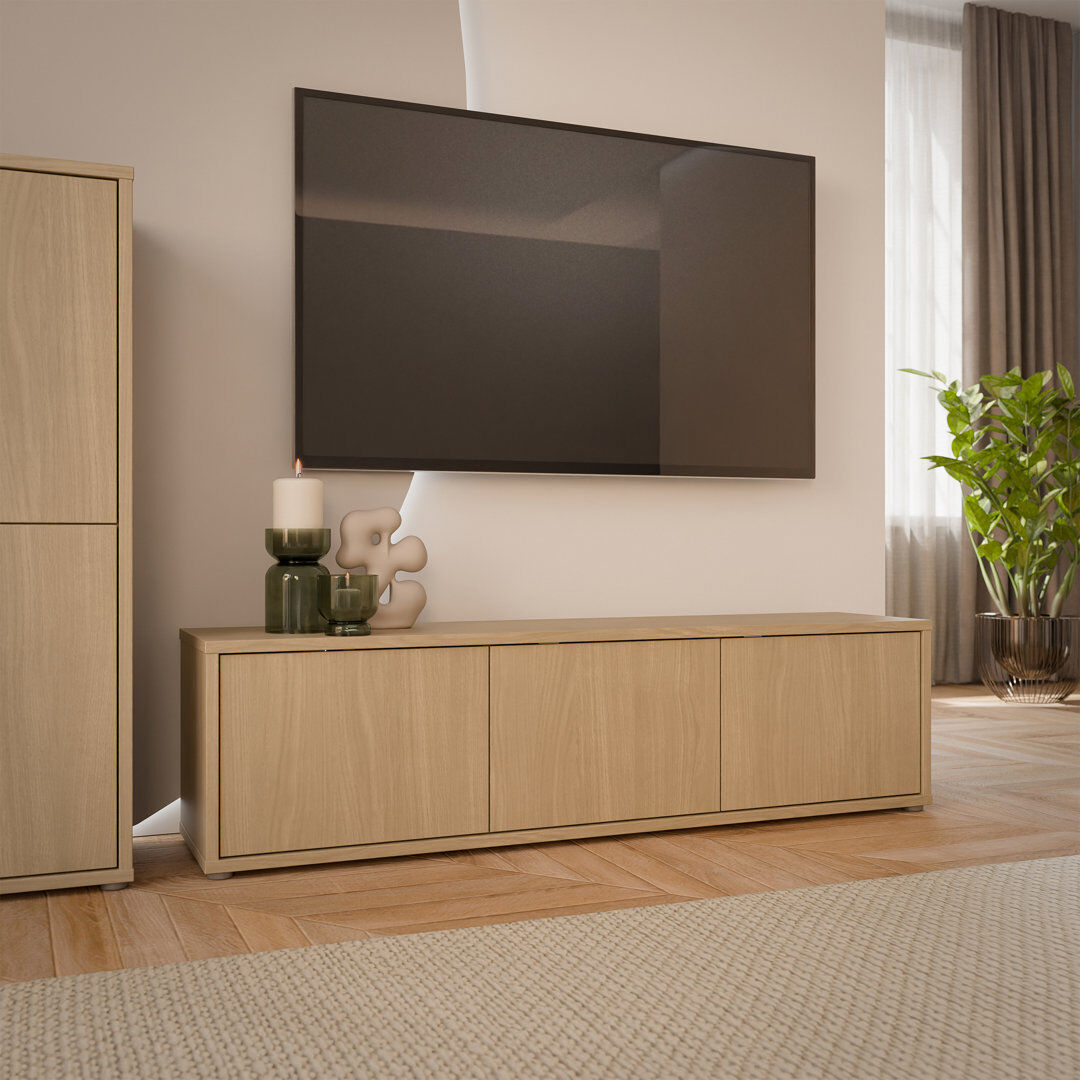Furniture To Go Alice Springs Wide TV Cabinet with 3 Doors Push-to-Open Elegancia Oak 65"