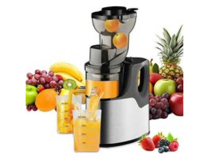 Extracteur de Jus Vertical Slow Juicer 150W Pressage à Froid 99.6% Rendement Goulot 75mm Sans BPA Nettoyage Facile Silencieux Argent