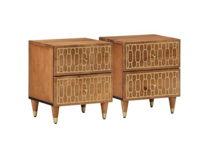 Tmriohed Nachttisch 2er Set 40x33x46 cm Massivholz Mango Beistelltisch Handgeschnitzte Blumenmuster im Retro-Look setzen stilvolle Akzente im Schlafzimmer und bieten praktischen Stauraum.