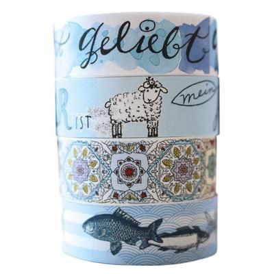 Washi Tapes Design Blau, 4 Rollen