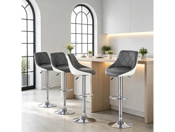 PIPIPOXER Lot de 4 Tabourets de Bar Bicolore Tabouret Pivotant Réglable en Hauteur PU Matelassé Ensemble Îlot de Cuisine Familial