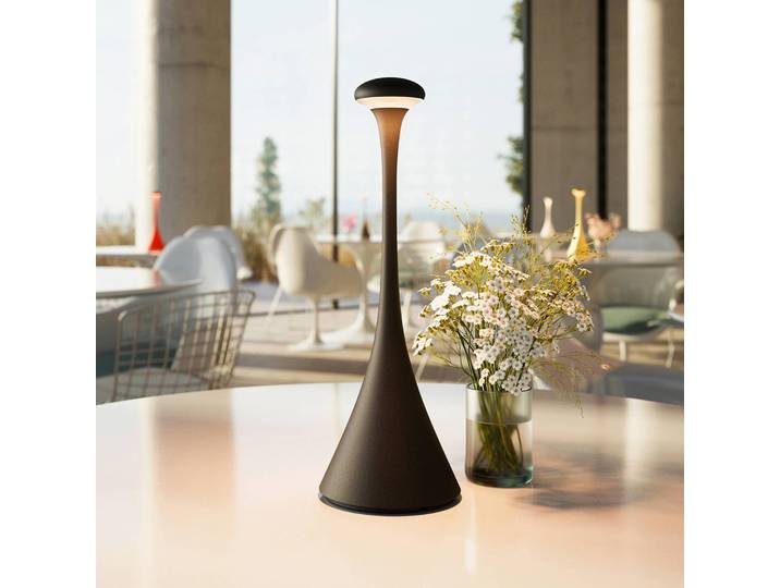 Sigor LED-Akku-Tischleuchte Nudrop, IP54, nachtschwarz dimmbar, schwarz, für Wohn- / Esszimmer, Aluminium, Modern