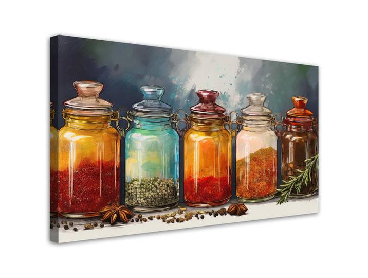 Feeby Leinwandbild Gewürze und Kräuter in Flaschen 120x60cm, Mehrfarbig, Essen/Getränk, Rechteckig, 120x60 cm, Bilder & Rahmen, Bilder, Leinwandbilder