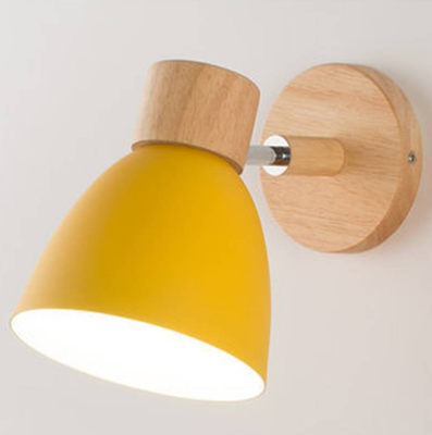 Trendy Discount Goods Modern Nordic LED Wall Lamp With Switch, Iron Wall Light E27 Wooden Base, Bedroom Living Room Macaroon Home Decor yellow no Bulb