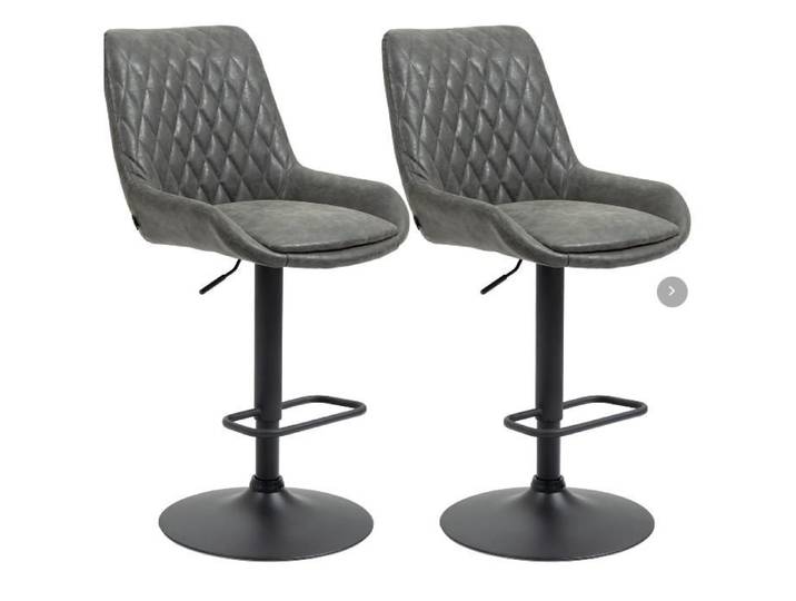 SENVIRO lot de 2 tabourets de bar réglables en hauteur avec dossier et accoudoirs simili cuir gris foncé acier cuisine et bar