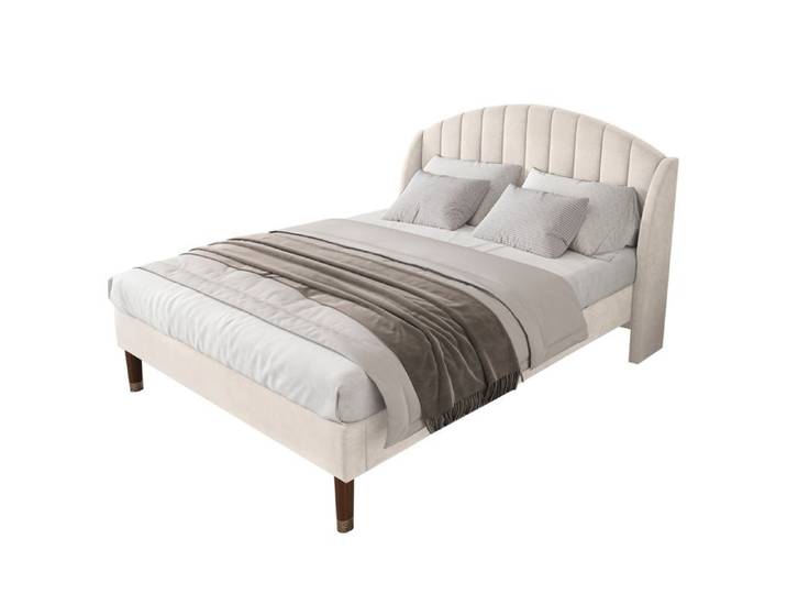 Lit Double 140x200 Cm - Lit Capitonné Ado - Velours - Beige