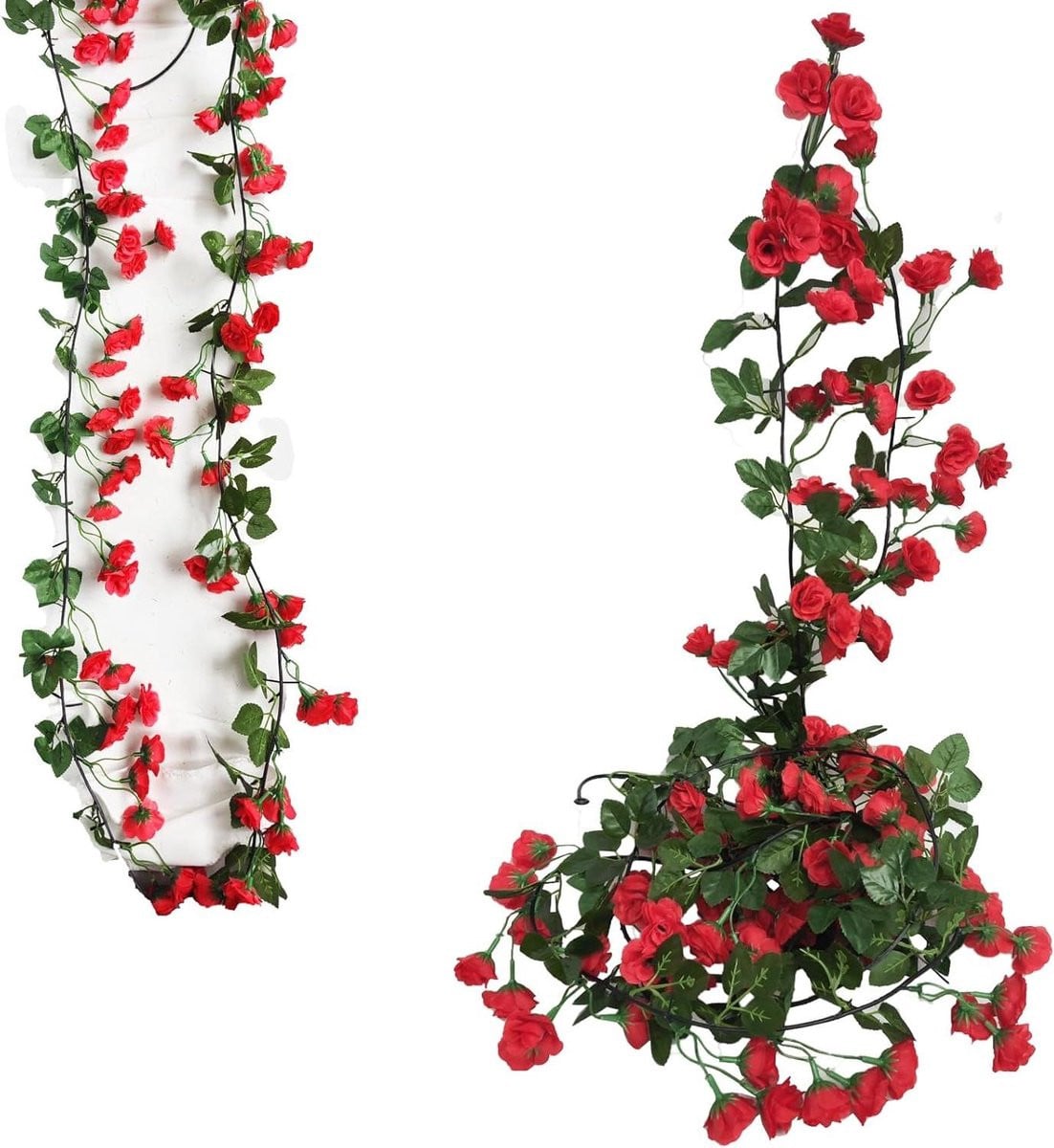 Rode kunstbloemen slinger met realistische rozen voor decoratie, 185 cm