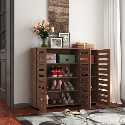 Aura Wooden Shoe Rack Organizer Shoe Cabinet with Louvered Doors for Entryway