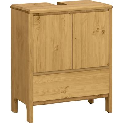 Waschbeckenunterschrank OTTO PRODUCTS "Jorrick", beige (natur), B:60cm H:74,5cm T:34,2cm, Massivholz, Schränke, Waschbeckenunterschrank, Breite 60 cm, Kiefer mit Bio Öl/Wachs behandelt, Siphonausschnitt
