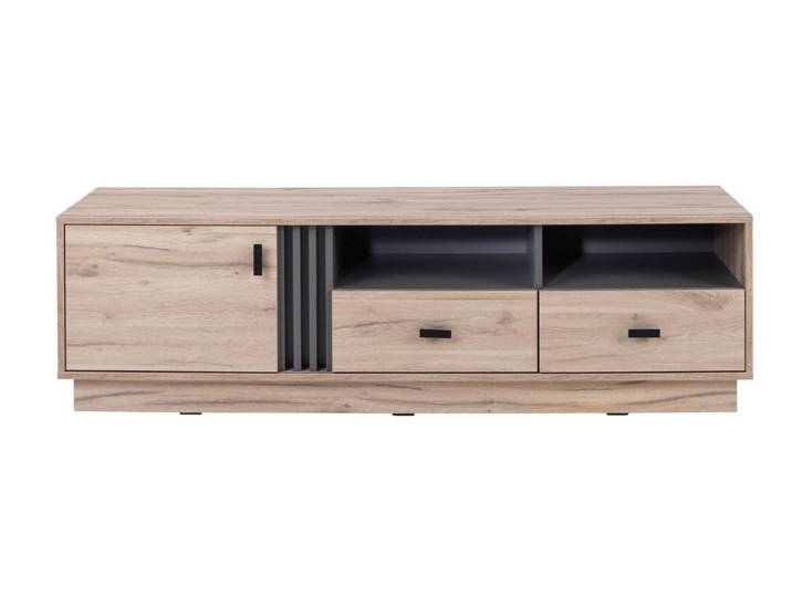 Deine Möbel 24 TV-Schrank ALL 06 Lowboard Fernsehtisch TV Bank TV Tisch Fernseher Tisch TV Möbel (Set, 3-St., Modern) Anthrazit Lamellen Eiche 155 cm breit