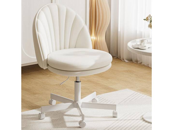 COMHOMA Homeoffice chaise\, chaise de maquillage\, chaise de bureau sans accoudoirs\, chaise pivotante Chaise de bureau confortable sur roulettes\, hauteur réglable similicuir blanc