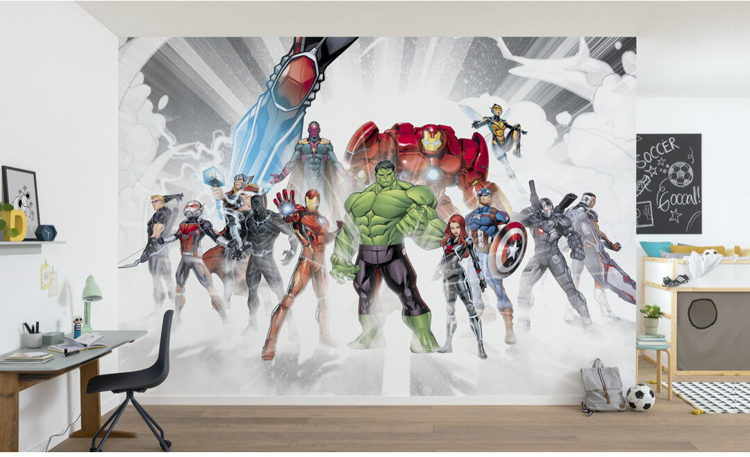 Komar Marvel Avengers Cartoon 3.68m x 2.54m Matte Wallpaper Mural White 254cm L