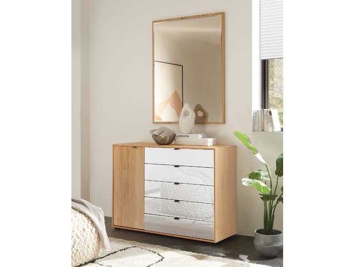 Kommode mit 1 Tür 120 x 86 x 43cm Braun/Weiß/Weiß Erle