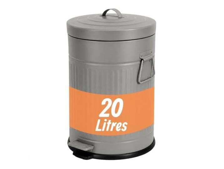 Relaxdays Poubelle 20 l\, cuisine\, seau intérieur amovible\, pédale\, grise Softclose\, métal\, poubelle à pédale rétro