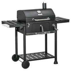 STILVORA Holzkohlegrill Edelstahl Schwarz 120x64x114 cm mit Deckel, Kurbel & Seitenablagen