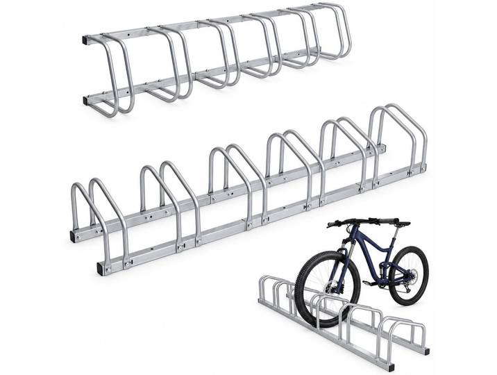 Relaxdays Fahrradständer Silber verzinkter Stahl für 6 Fahrräder, Silberfarben, Metall, 163.5x26x31.5 cm, Freizeit & Co