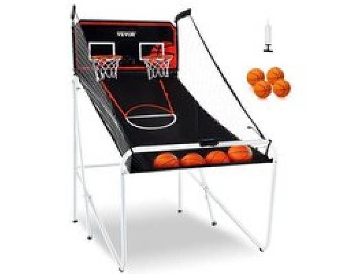 VEVOR Jeu d'arcade de basketball pliable pour 2 joueurs, panier de basketball à double tir à domicile, 4 ballons, 8 modes de jeux, tableau de bord électronique, pour enfants et adultes, noir et blanc