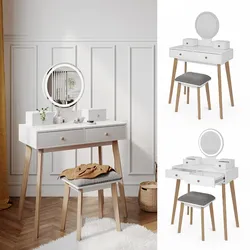 Vicco Schminktisch Frisiertisch Schminkkommode Finya Weiß LED-Spiegel Hocker Schlafzimmer Kommode Schublade Ablage Aufbewahrung Kosmetiktisch Schminkkonsole Make-Up-Tisch