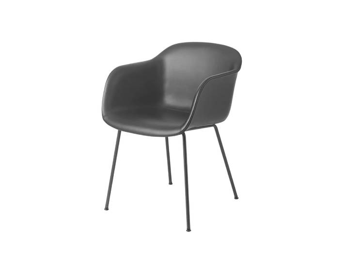Muuto Fiber Armlehnstuhl tube base Refine leather black-Black