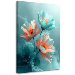 LEINWANDBILD, Zarte türkisfarbene botanische Blumen