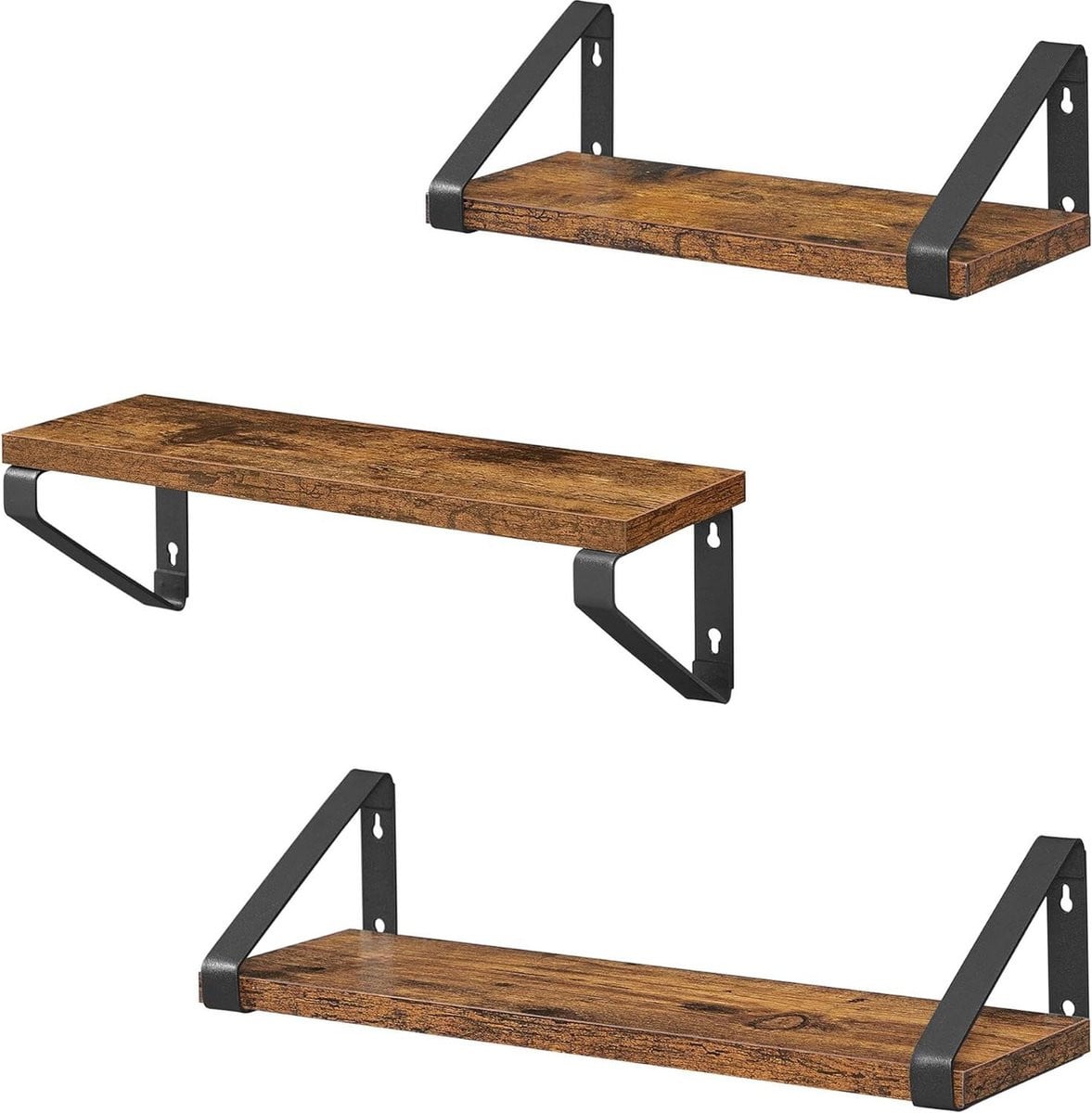 Set van 3 Industriele Zwevende Wandplanken voor Woonkamer, Badkamer of Keuken