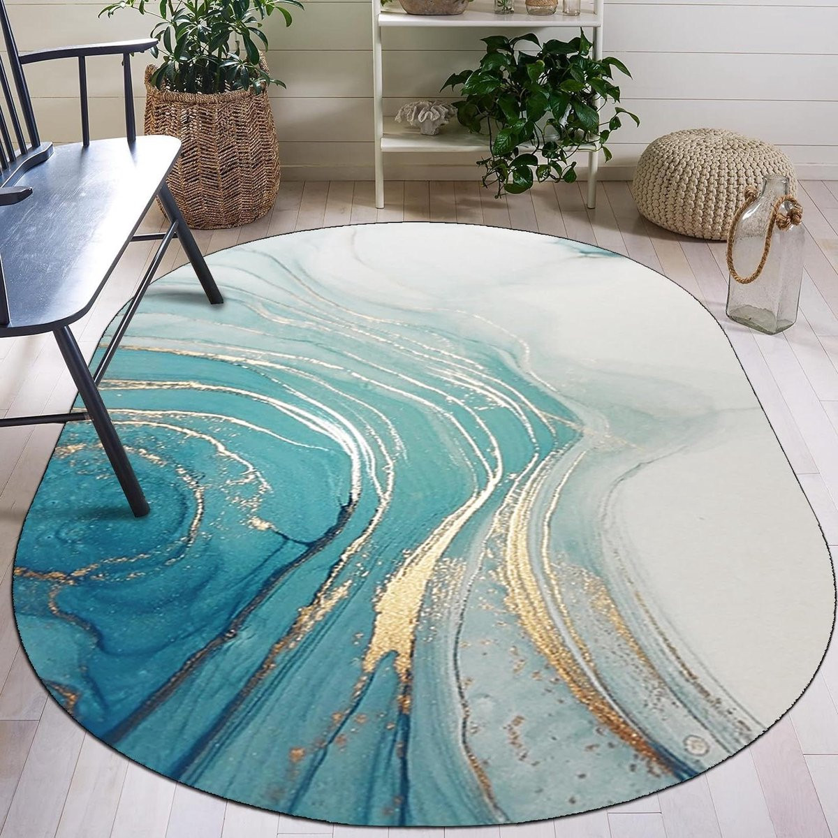 Modern Ovaal Vloerkleed Cyaan Grijs voor Woonkamer, Slaapkamer of Keuken