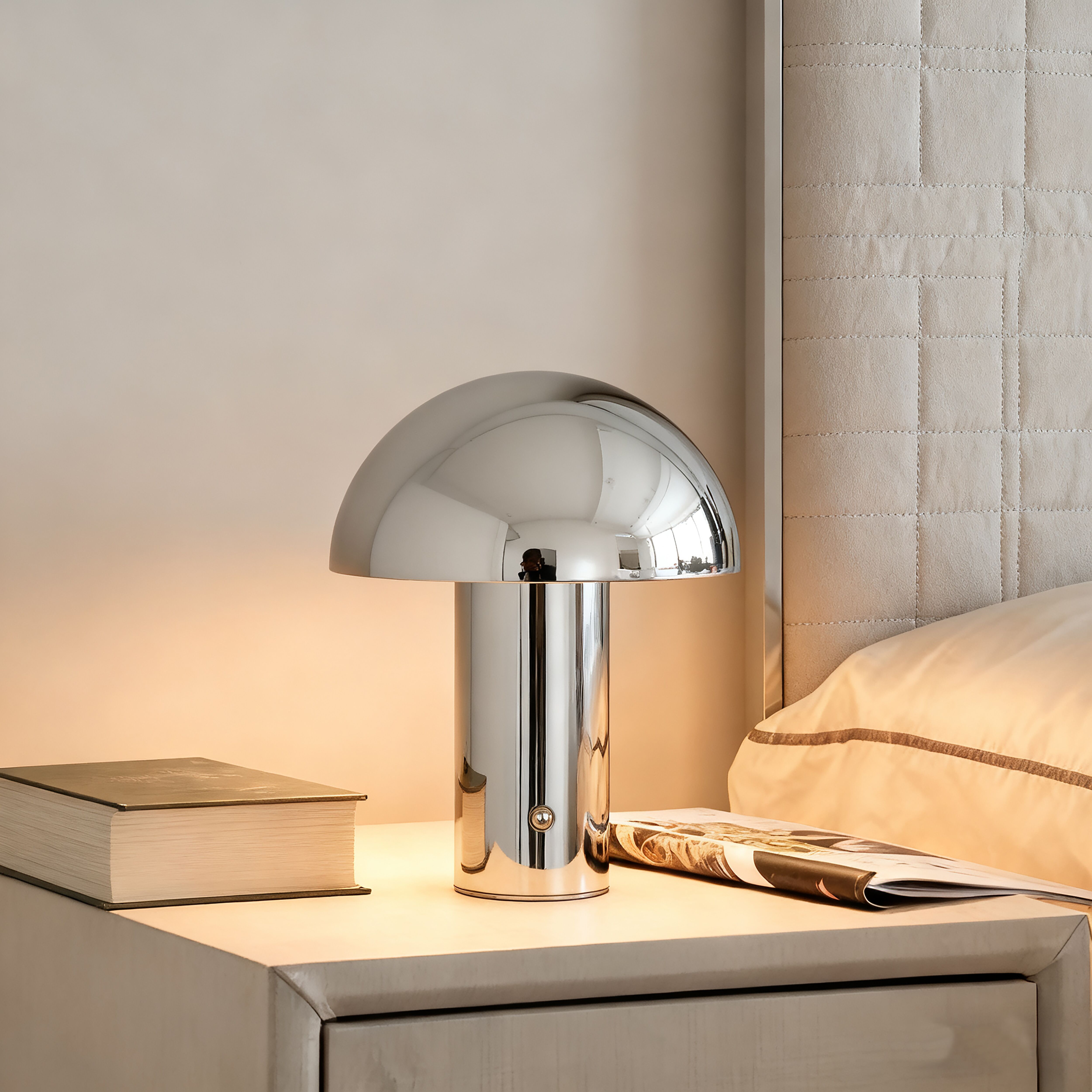 OTTO HOME LED Tischleuchte "Hillu", silber (chrom), 1, Ø 15cm H: 20cm, 1 Stk., Leuchten, dimmbar, Typ-C-Ladekabel, CCT, Akku, Tischlampe kabellos, Akkulampe, LED Tischleuchte