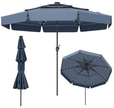 Costway 10 Feet Solar Patio Umbrella with 3-Tier Vented Top-Navy