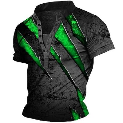 Herren Henley Hemd T-Shirt Grafik Kratzspuren Henley Bekleidung 3D-Druck Outdoor Täglich Ausgehen Kurzarm Druck Button-Down Polyester Mode Lässig Bequem