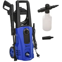 OKWISH Hochdruckreiniger mit Rollen 78x35x27 cm Blau 1800 W bis 150 bar mit 6 m Hochdruckschlauch Start Stopp Automatik und Zubehörset