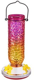 Evergreen Textured Iridescent Glass Hummingbird Feeder
