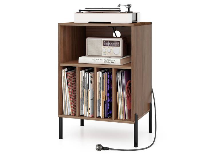 Platen Speler Standaard met Oplaadstation & Rek & 4 Scheidingswanden Vinylplaten Platenspeler Tafel