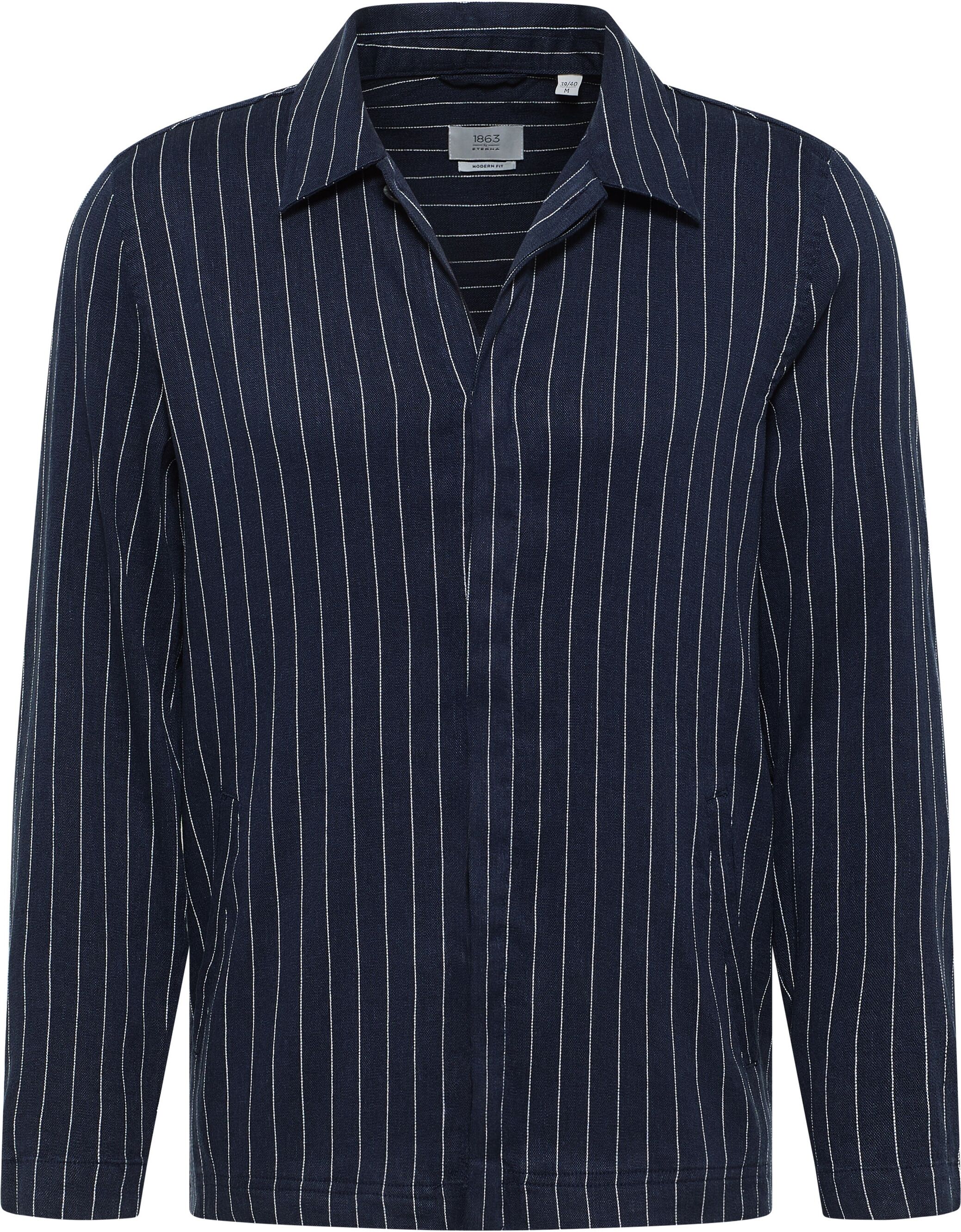 Langarmhemd ETERNA "MODERN FIT", Herren, Gr. M, US-Grössen, blau (navy), Twill, 6% Baumwolle, 34% Viskose, 1% Elasthan, 59% Leinen, tailliert, Hemden Langarmhemd, EASY IRON (bügelleicht) navy M, US-Grössen