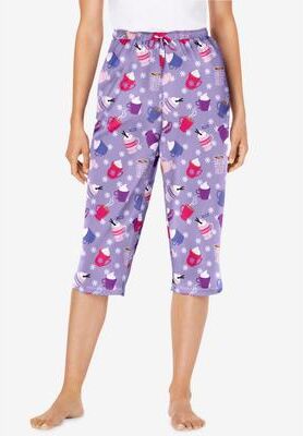 Plus Size Women's Knit Sleep Capri by Dreams & Co. in Soft Iris Cozy Drinks (Size 3X) Pajamas