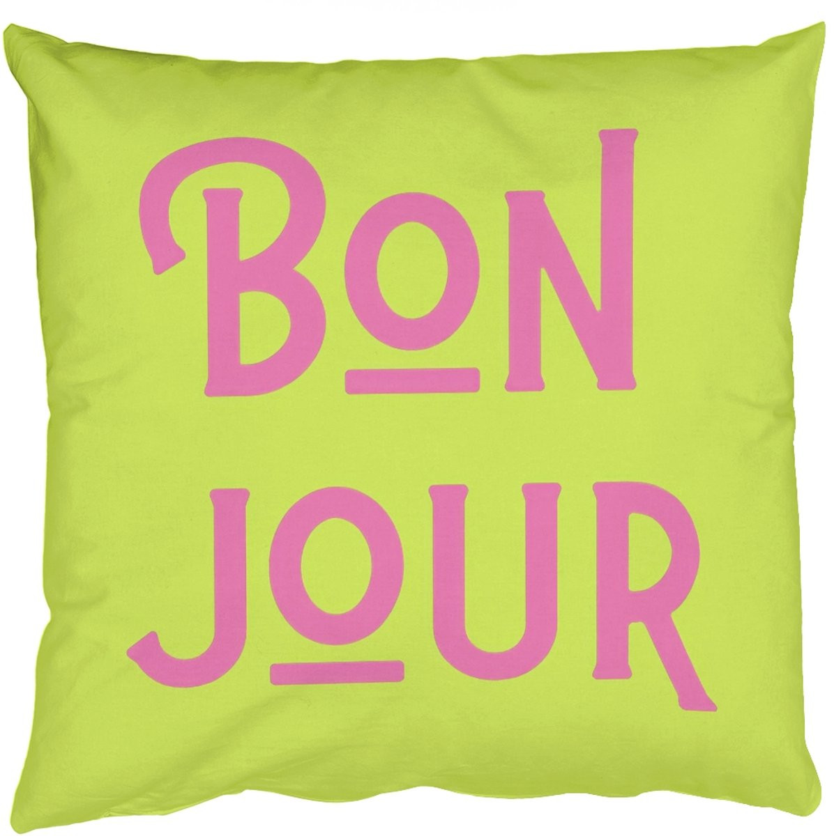 PillowMonkey Sierenkussen Bonjour Art - Groen en Roze - 60 x 60 cm