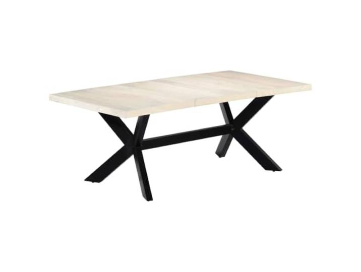 HFXHIJXQ Esstisch Massivholz Mango 200x100x75 cm Weiß Küchentisch Handgefertigter Speisetisch im Industrial Look für Esszimmer und Loft, mit robustem Stahlkreuzrahmen.