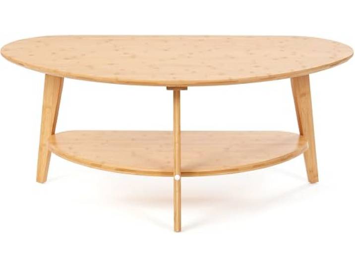needs&wants® Salontafel 100% bamboe ovaal halfrond, houten woonkamertafel naturel, driepotige bijzettafel met opbergruimte