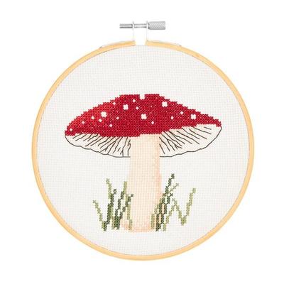 Stickpackung Gezählter Kreuzstich, Shroom Pilz Bild, inkl. Stickring Ø 15 cm
