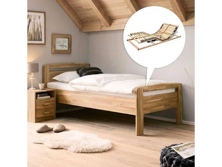 HOMELIV. Seniorenbett Luise Komfort Wildeiche Massivholz 90x200cm Mit Kopfteil