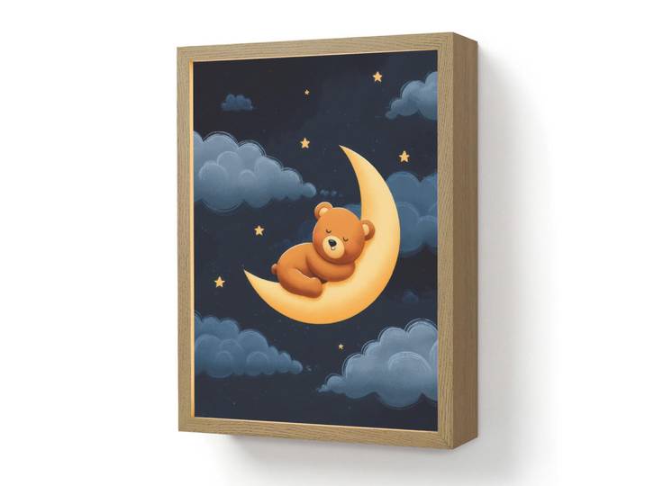 OnlyWow Wandleuchte MIT Akku Teddybär - Mond - Wolken - Sterne 30x40 cm, Dunkelblau, Rechteckig, LED integrated, 30x40x8 cm, Lampen & Leuchten, Innenbeleuchtung, Wandleuchten