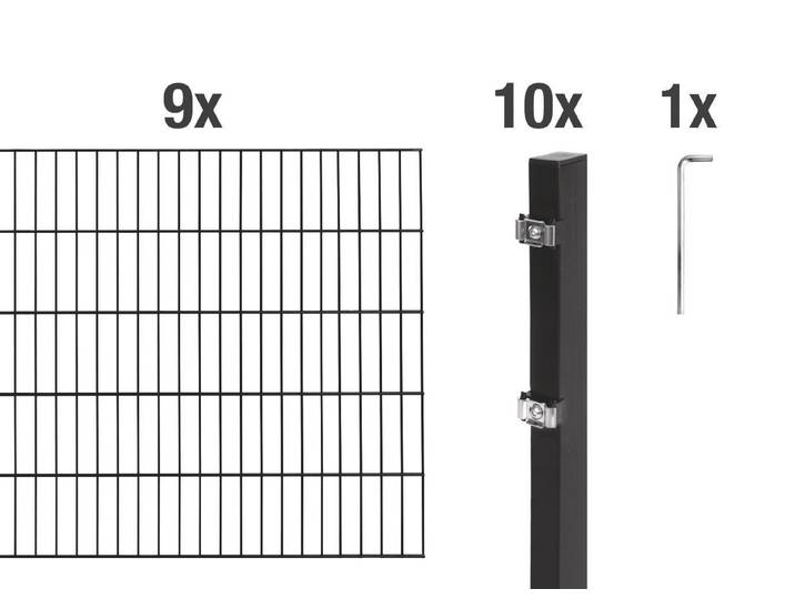 Alberts 627959 Doppelstabmattenzaun als 20 tlg. Zaun-Komplettset, matt schwarz, Höhe 80 cm, Länge 18 m