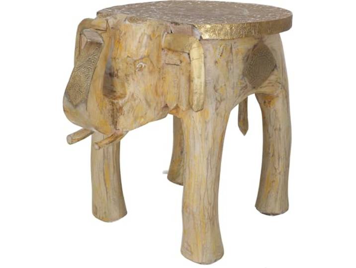 Kleiner Elefanten Beistelltisch aus Holz mit Messingverzierung, antikweiß