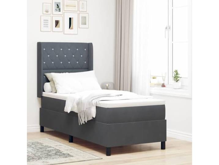 Samt LED Beleuchtung mehrfarbig Schlafzimmer Boxspringbett 80 x 200 cm Grau Boxspringbett mit Matratze mit LED Dunkelgrau 80x200 cm Samt Bett mit Kopfteil verstellbar mit RGB Licht